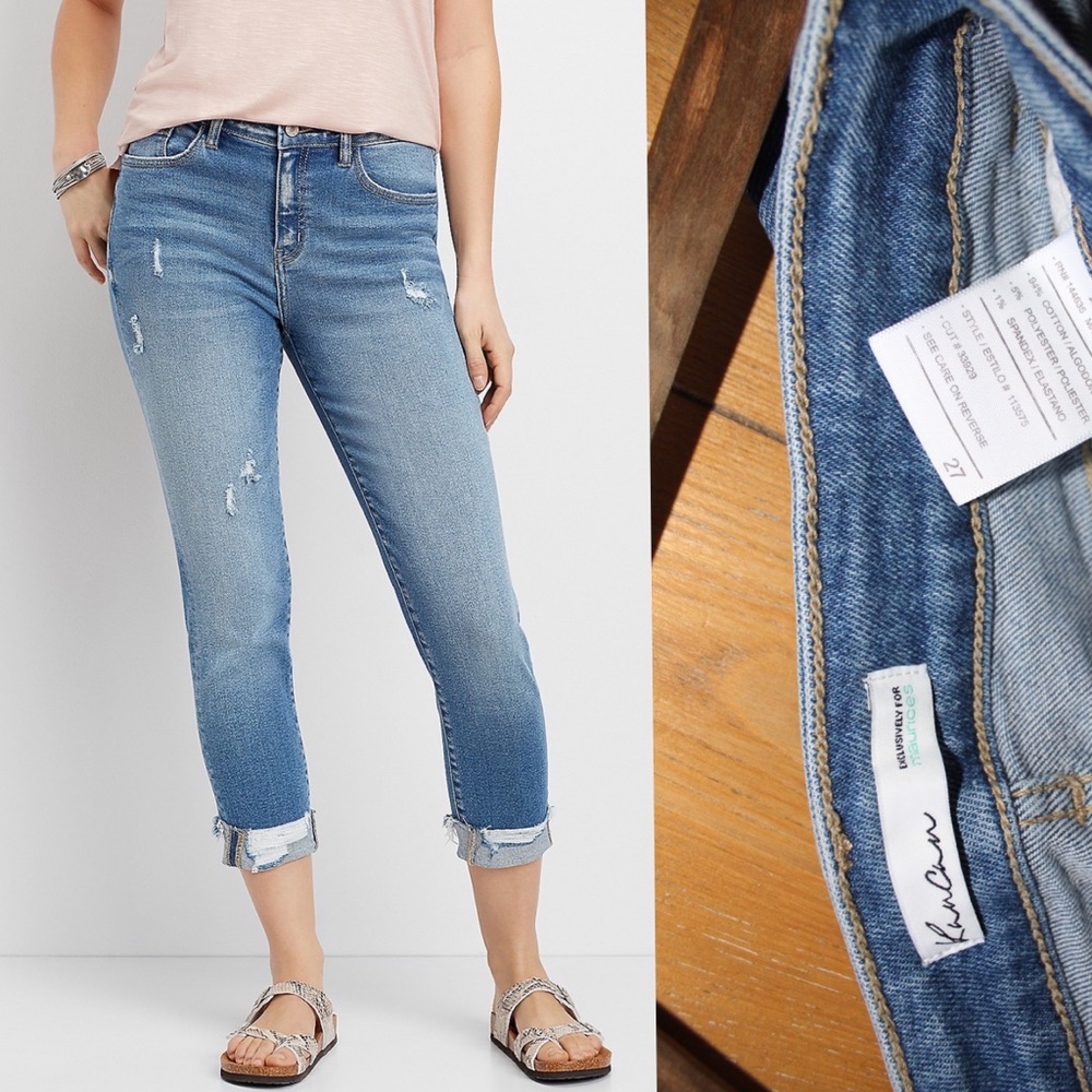KanCan Vintage Destructed Cuff Boyfriend Cropped Jeans 27 4 Preowned